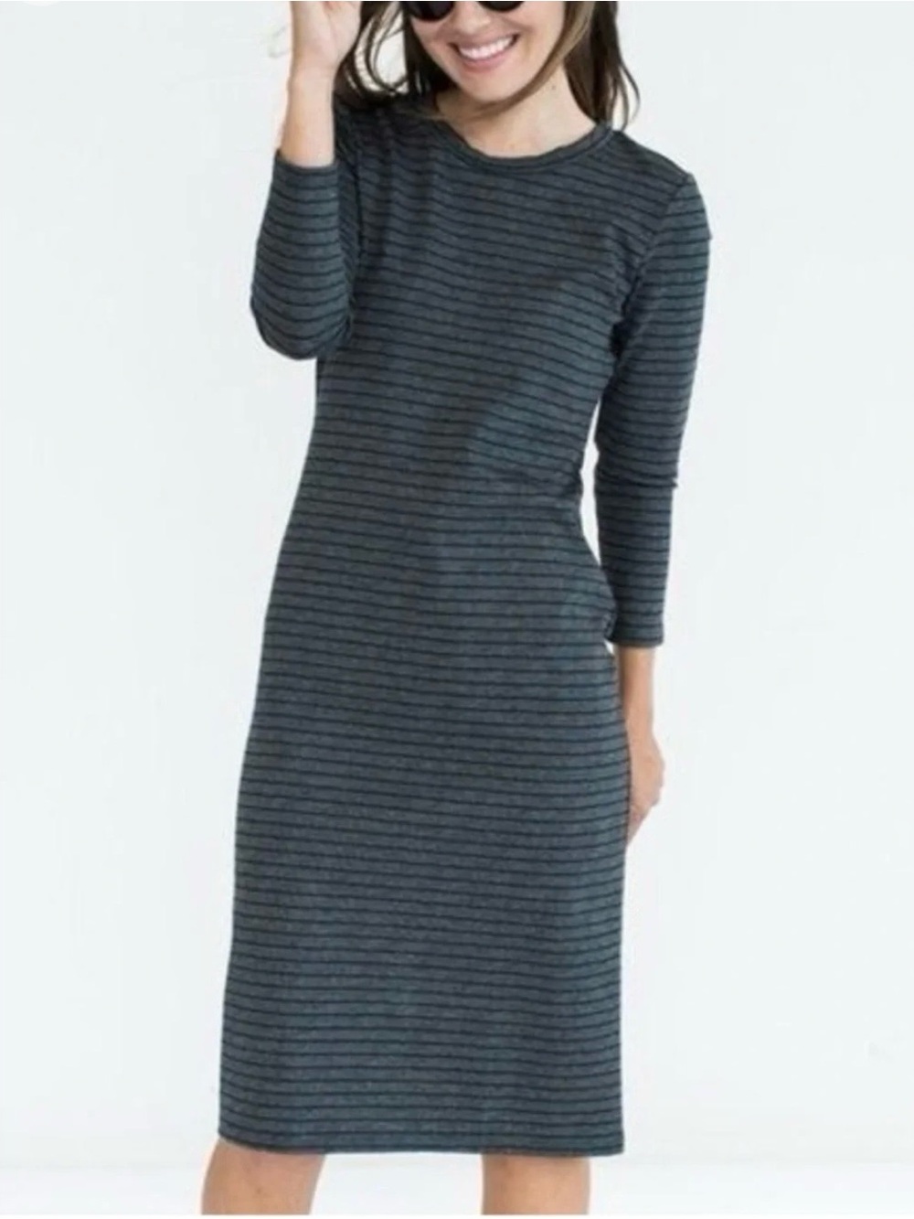SONNET JAMES- Reese Striped Play Midi Gray Size S